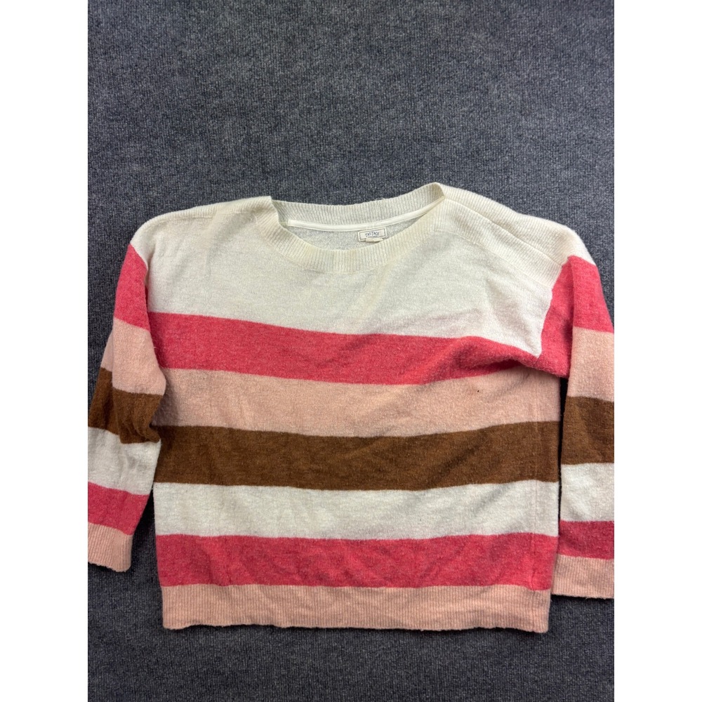 FatFace Striped Sweater Womens 12 Pink Soft Coral Wool Blend Crew Neck Knit